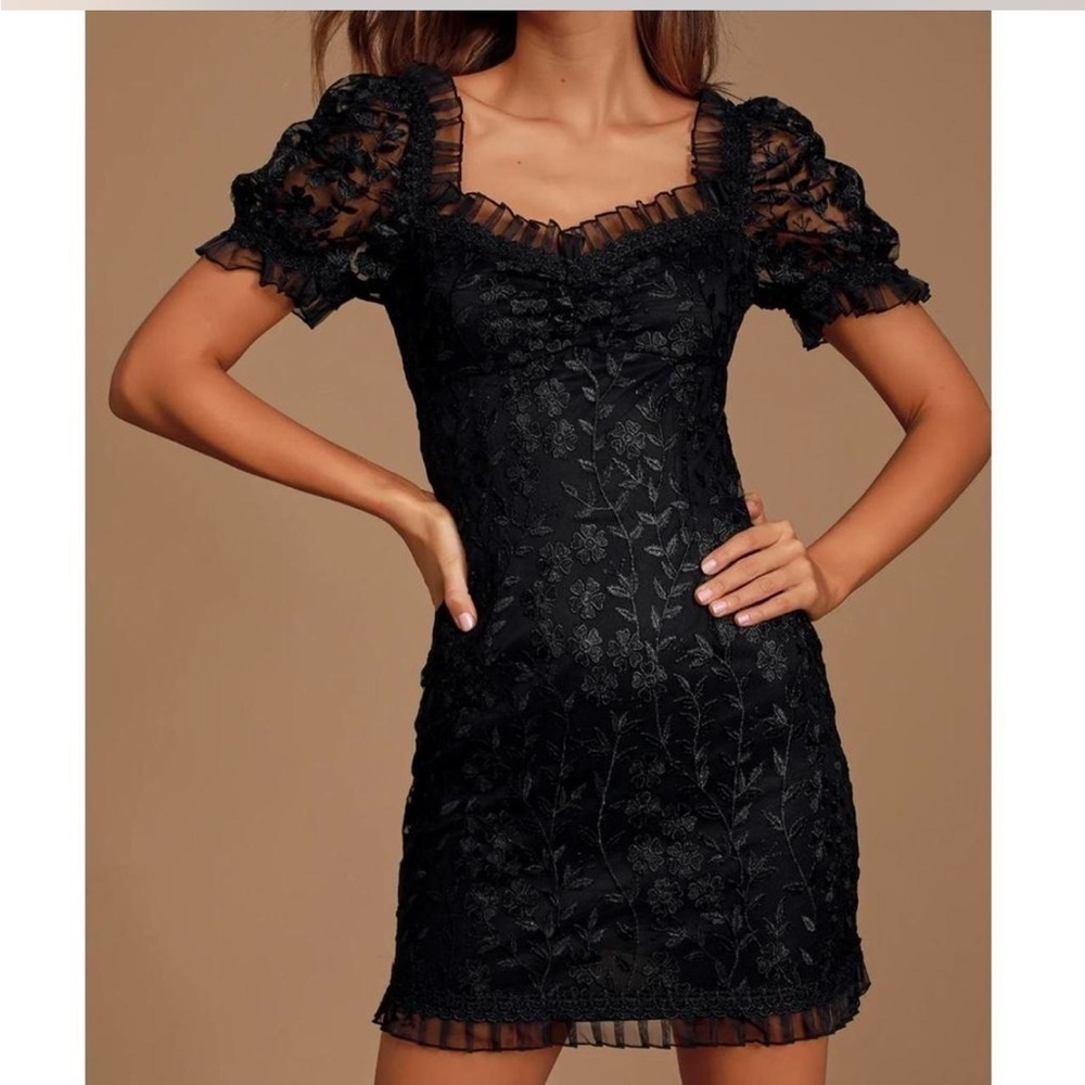 Lulu's Black Floral Lace Mini Dress